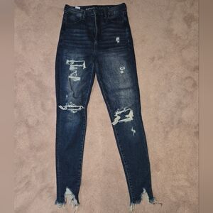 American Eagle Outfitters Dark Blue Distressed Jeggings- Curvy 4